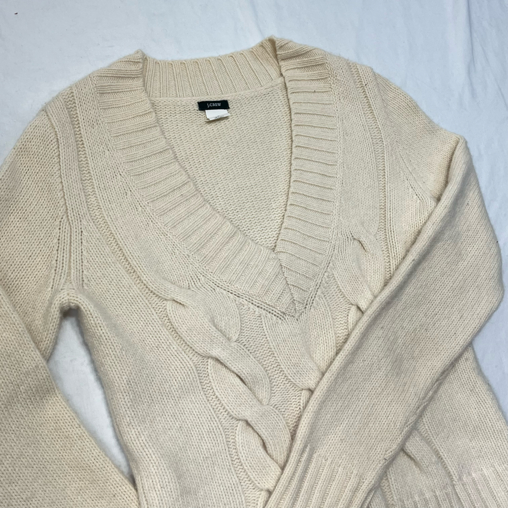 J.Crew Cable Sweater Women’s Medium Cream Wool Cashmere Blend Fishermen Knit